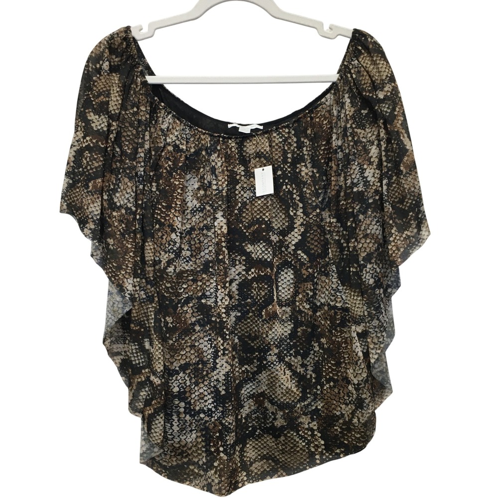 New York & Company Snakeskin Layered Poncho Top Med Brown Mob Wife Glam Party